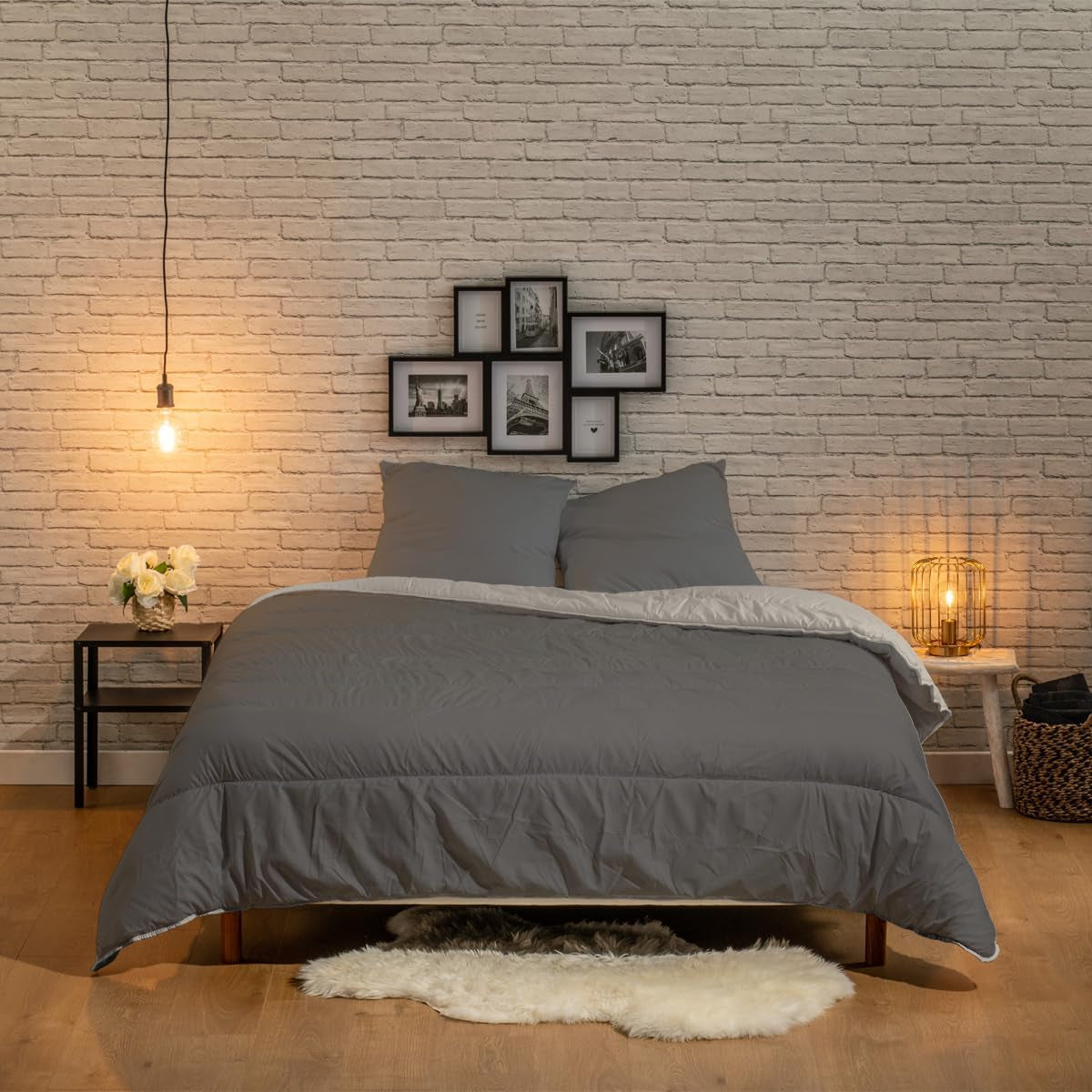 Bleu Câlin bicolor oboustranná přikrývka pro 2 osoby, mikrovlákno, vínová/pepřová, 220X240 cm Přikrývky a přikrývky Naty Shop Grafit/žáruvzdorná hlína 220 X 240 Cm