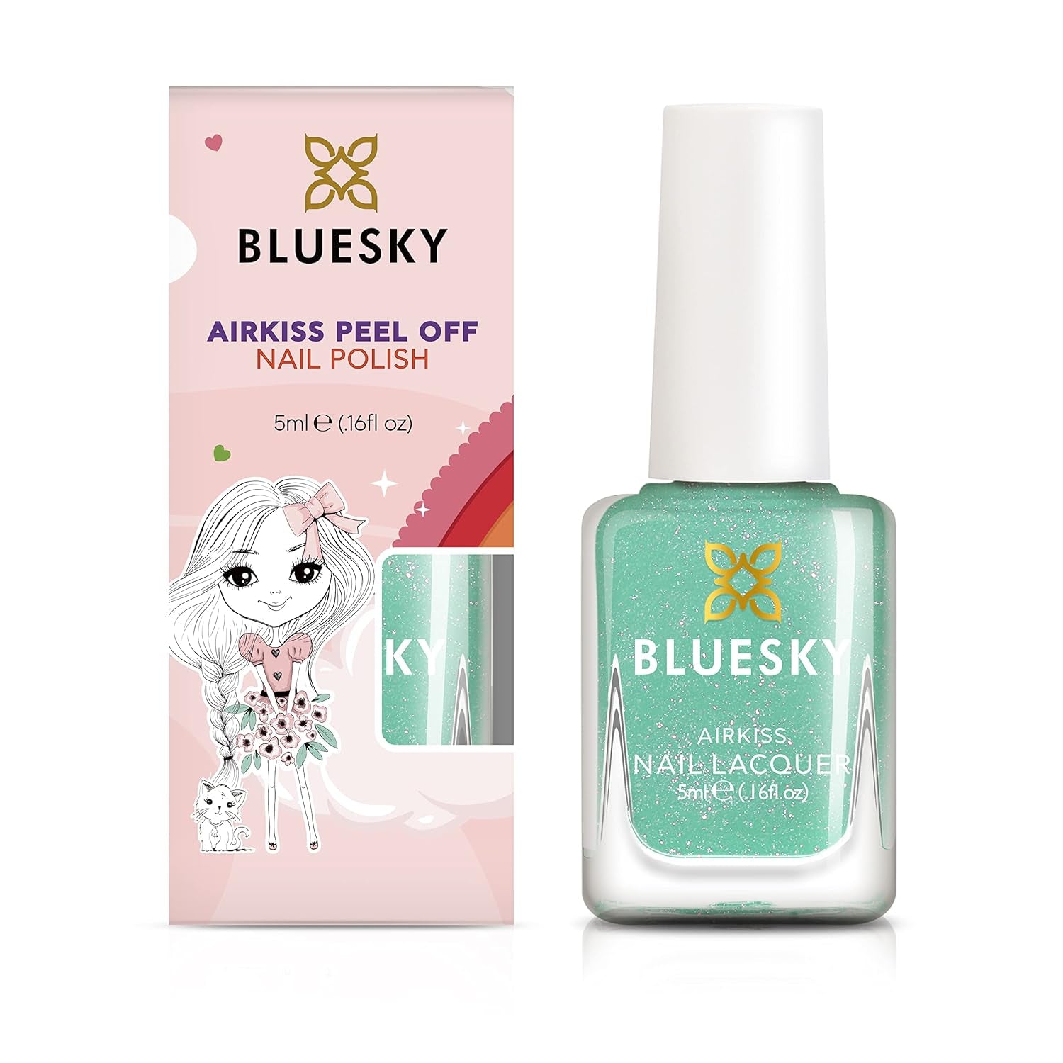 Lak na nehty Bluesky Kids - Turquoise Splash, Turquoise green. Snadno odlupovací netoxický neklouzavý lak na nehty na vodní bázi pro děti 5 ml