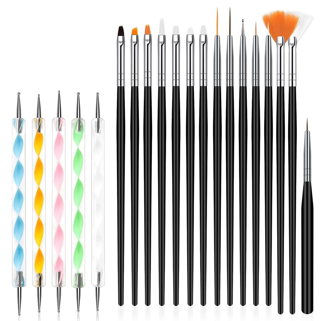 URAQT 20 Stück Nagel Pinsel Set, Nageldesign-Stifte Brush, Acryl Nagel Kunst Pinsel, Nagelbürste Professionell Malerei Pen Für Gelnägel Uv-Gel Nageldesign Nail Art