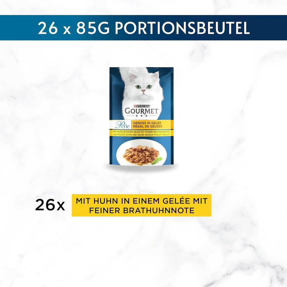 Hrană umedă pentru pisici Gourmet Perle Delight in Jelly cu pui și o aromă delicată de pui la cuptor, pachet de 26 (26 x 85g)