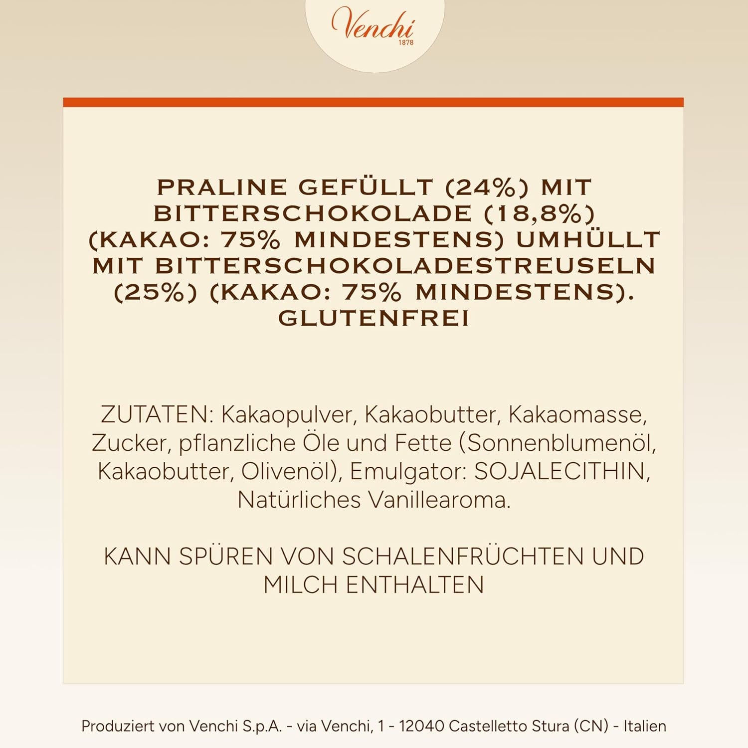 Venchi - Chocoviar kostky 75% - Pralinky s náplní "Cuor di Cacao", extra hořká čokoláda a Chocoviar granule 75% - 1 kg hromadné balení - Vegan - Bez lepku