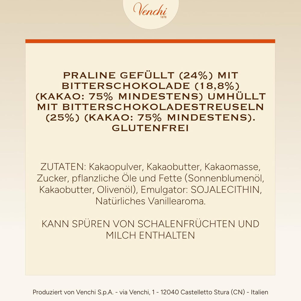 Venchi - Chocoviar kostky 75% - Pralinky s náplní "Cuor di Cacao", extra hořká čokoláda a Chocoviar granule 75% - 1 kg hromadné balení - Vegan - Bez lepku