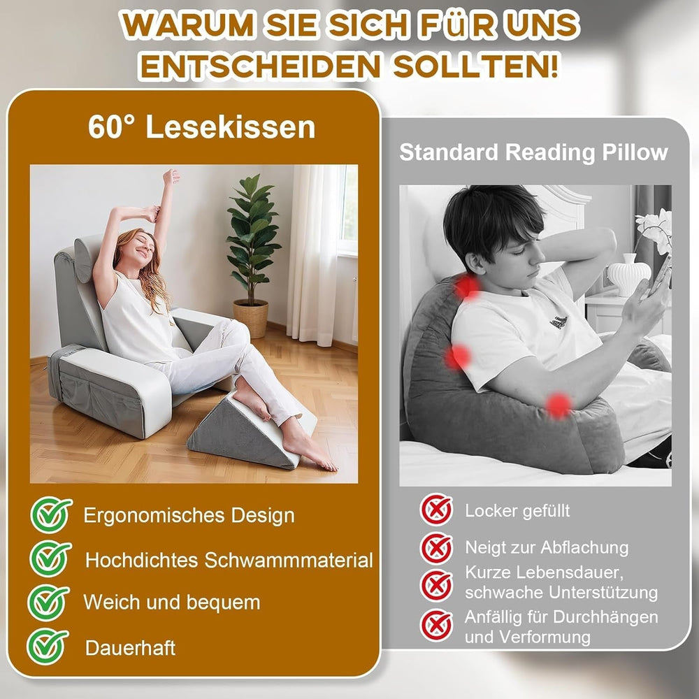 Pernă de citit cu suport pentru gât și cotieră detașabile, pernă de spate confortabilă și ușoară pentru pat și canapea, pernă de spate pentru adulți, spătar din spumă cu memorie pentru citit, vizionat la televizor și jocuri video