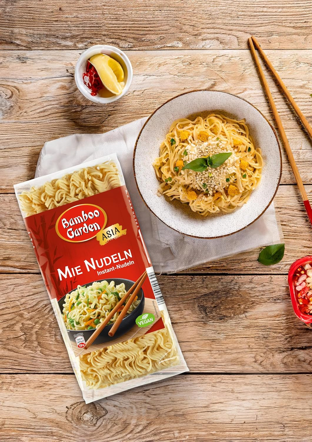 Bambusová zahrada - Mie Noodles | Instantní nudle pro asijskou kuchyni | Ideální pro wok pokrmy nebo polévky Vegani | 250g sáček