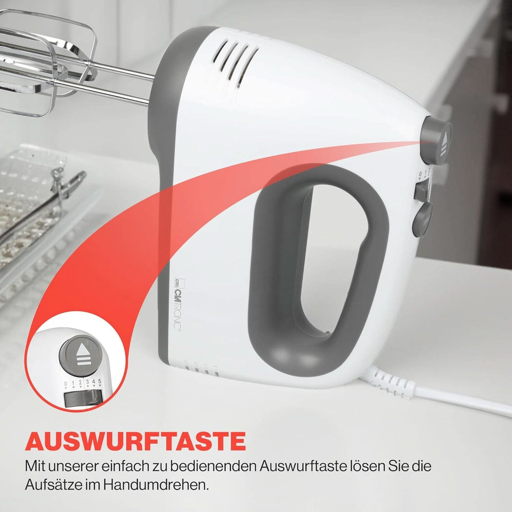 Mixér Clatronic | Kraftvoller 400W motor | Ruční mixér | Turbostufe & 5 Geschwindigkeitsstufen | Ruční mixér | Spülmaschinengeeignete Edelstahlquirle Und -Knethaken | HM 3775 Kitchen Naty Shop