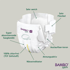 Bambo Nature plenky pro miminka, velikost 4 (7-14 kg), 144 ks, měsíční box | Prémiové plenky s vylepšenou ochranou proti úniku | Maximální pohodlí a svoboda pro aktivní děti | Dermatologicky testované plenky