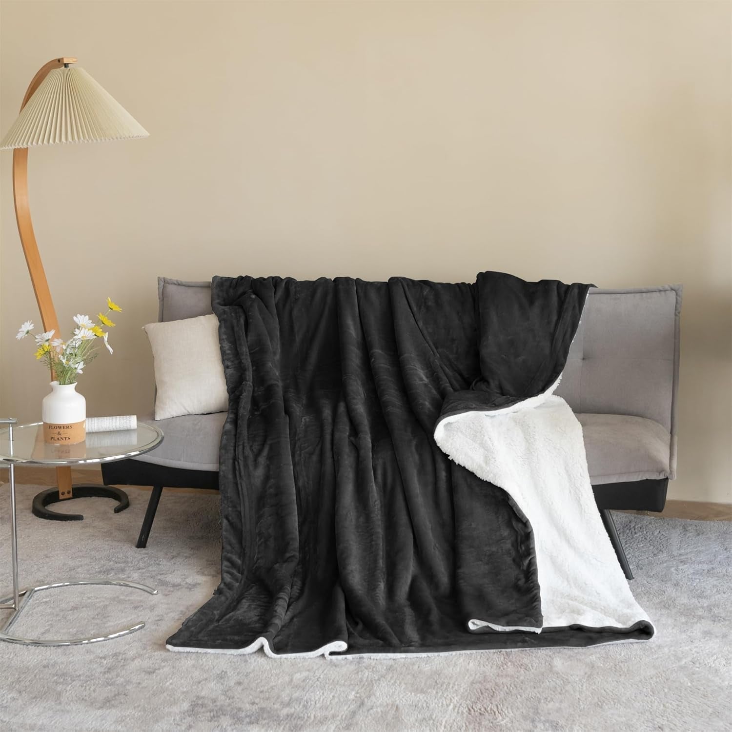 Cosy pătură 150X200Cm negru Fleece pătură Living pătură Sherpa canapea arunca canapea pătură Warm Winter Soft (negru, 150X200Cm) Paturi si Cuverturi Good Nite