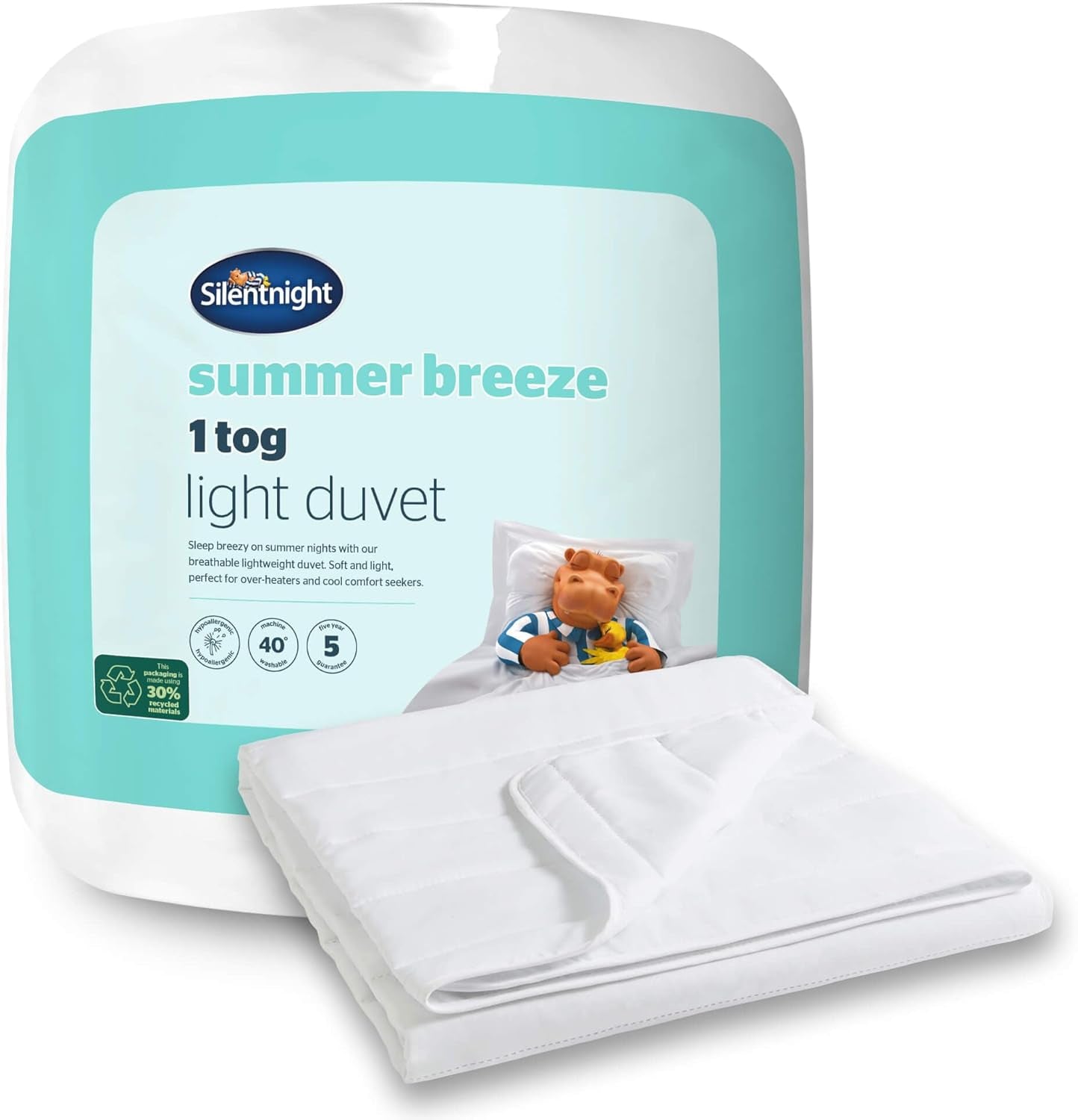 Plapumă Silentnight Summer Breeze pentru pat de o persoană, 2,5 Tog, plapumă de vară ușoară, ideală pentru nopți călduroase și dormituri fierbinți, hipoalergenică și lavabilă la mașină, pat de o persoană, 200 X 135 Cm Plapumi si pilote Naty Shop 1 tog, alb standard Pat de o persoană