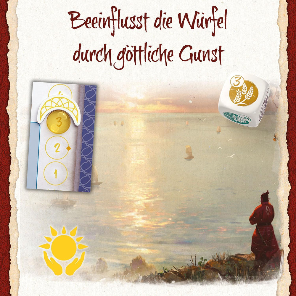 Kosmos 685447 On the Golden River, strategická hra pro znalce s taktickou hloubkou a plánováním předem, pro 2–4 hráče ve věku od 12 let, herní plán se zlatým reliéfem, chytrý mechanismus kostek