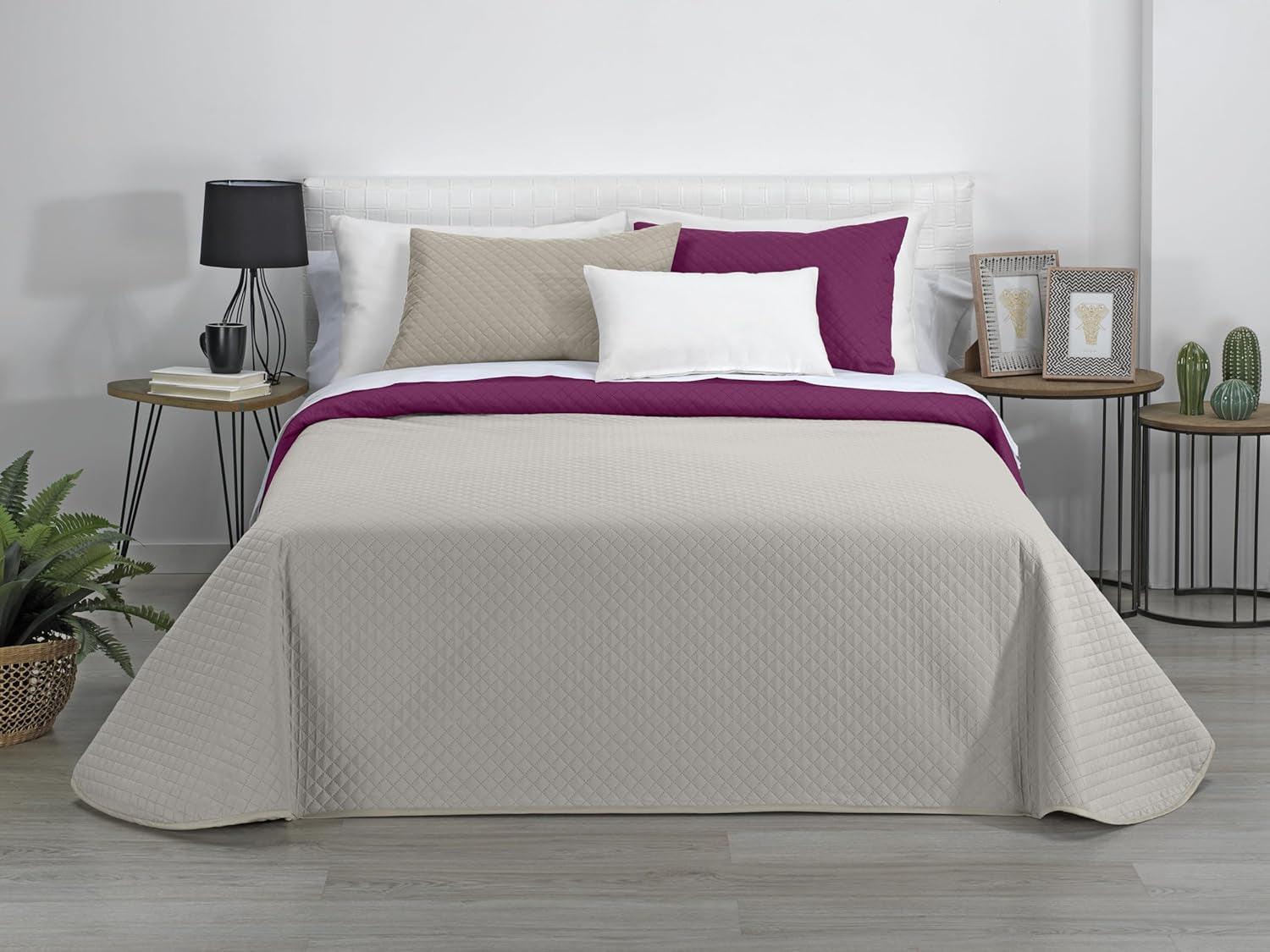 Estoralis | AVA | Cuvertură Boutique Reversibilă | Pentru toate anotimpurile | Culoare - Bej/Fucsia | Pentru pat de 120/135 cm. pat. (230 X 270 Cm. Ancho X Alto) | Cuvertură cu matlasare Plapumi si pilote Naty Shop Titlu implicit