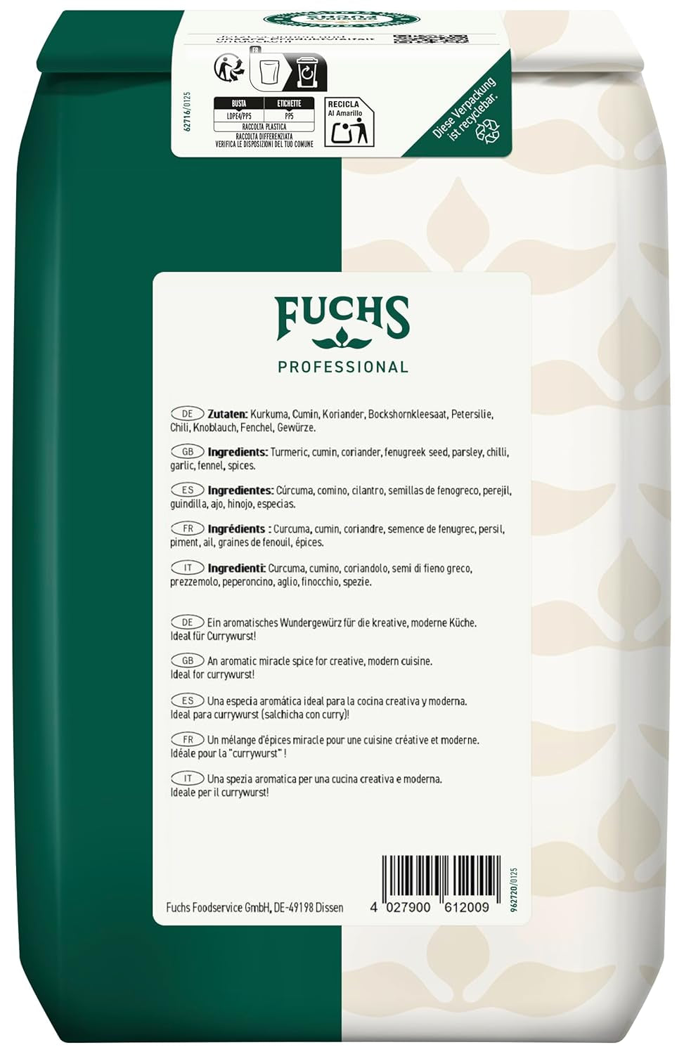 Fuchs Professional - Curry anglický styl "Goldephant" | Zum Würzen von Suppen, Saucen und Reisgerichten | Profi-Qualität für Großverbraucher und Gastronomie | 1 kg v recyklovatelném pytli
