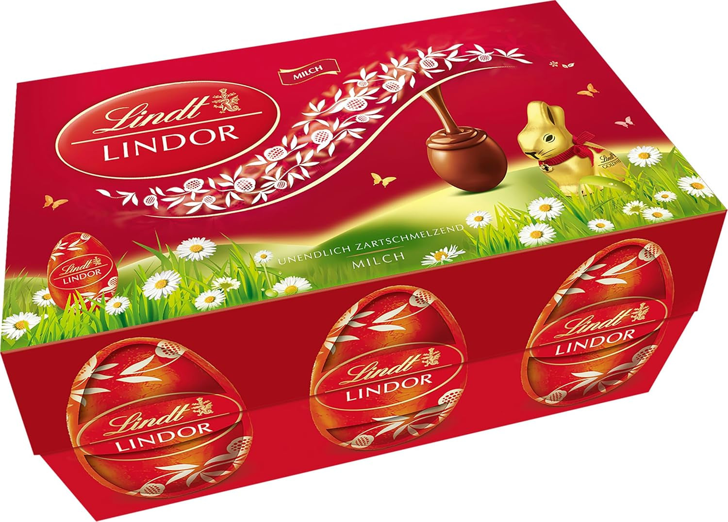 Velikonoční směs Lindt Čokoláda LINDOR | Krabice 144g | Vajíčka LINDOR, která se rozplývají v ústech ve třech variantách: Mléčná čokoláda, Hořká čokoláda, Lískový ořech | Velikonoční čokoláda | Čokoládový dárek | 1 balení