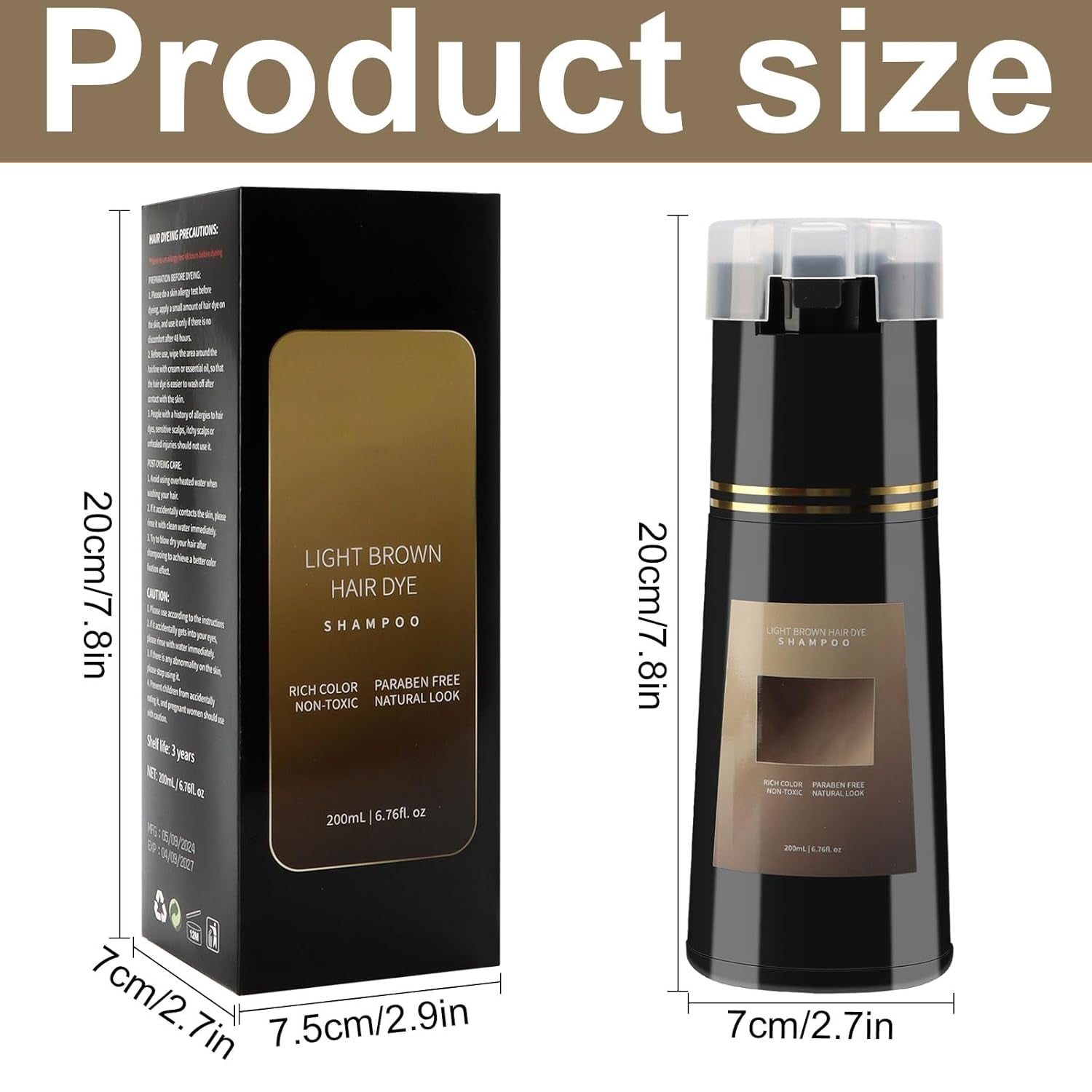 Șampon colorant pentru păr, șampon colorant instant 3 în 1, șampon colorant instant pentru îngrijirea părului, șampon colorant pentru păr negru, șampon colorant pentru păr (maro deschis) Vopsea pentru par Naty Shop