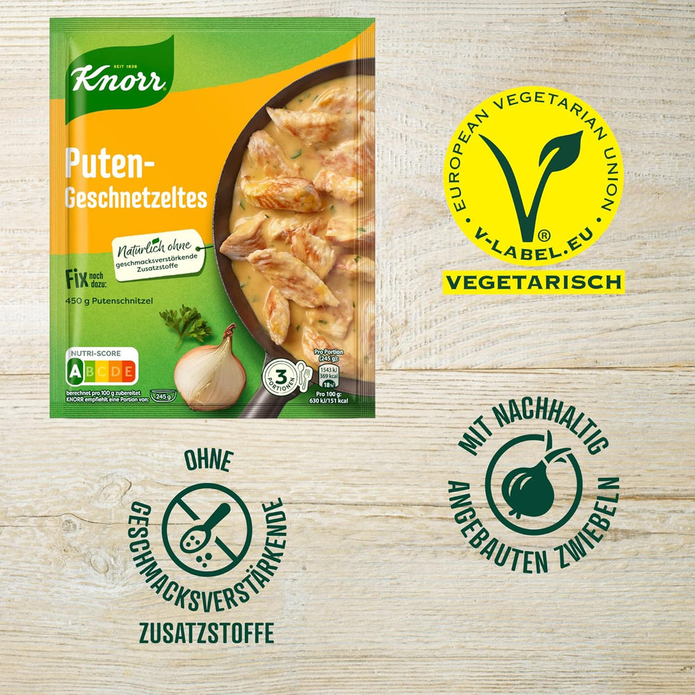 Knorr Fix Puten-Geschnetzeltes für ein leckeres Fleischgericht ohne geschmacksverstärkende Zusatzstoffe 3 Porce