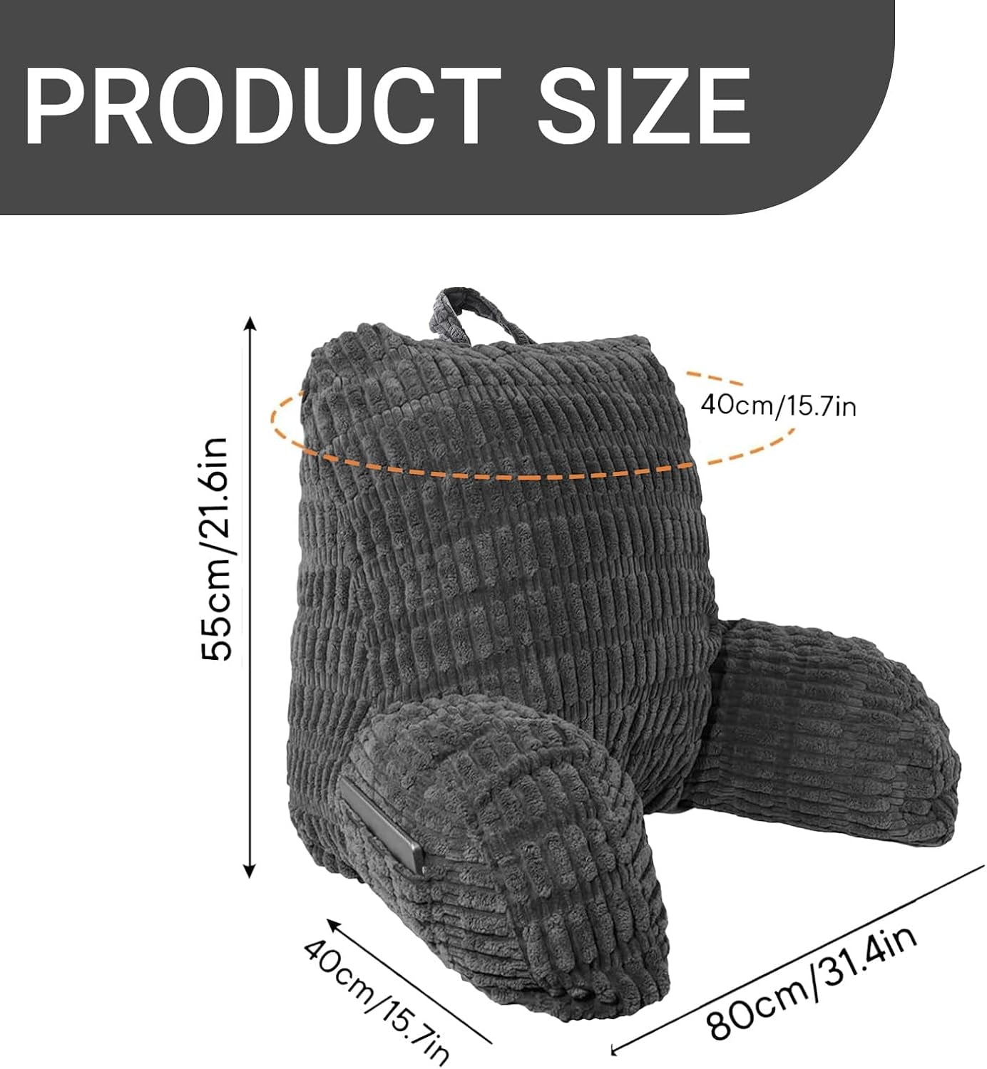 Pernă de citit pentru pat și canapea, pernă de citit cu suport pentru încheietura mâinii, cotiere și suport pentru spate, pernă de spate pentru pat pentru odihnă, relaxare, citit, lucrul la laptop, vizionarea televizorului (gri închis)