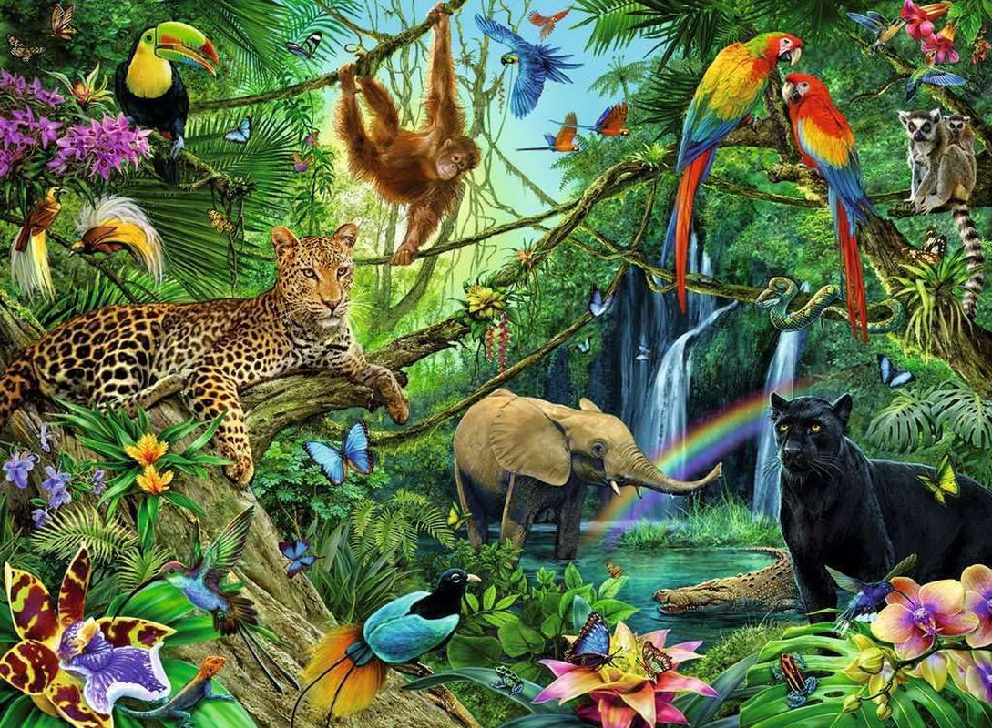 Ravensburger Puzzle pentru copii - 12660 Animale în junglă - Puzzle cu animale pentru copii de la 8 ani, cu 200 de piese în format Xxl Puzzle Naty Shop