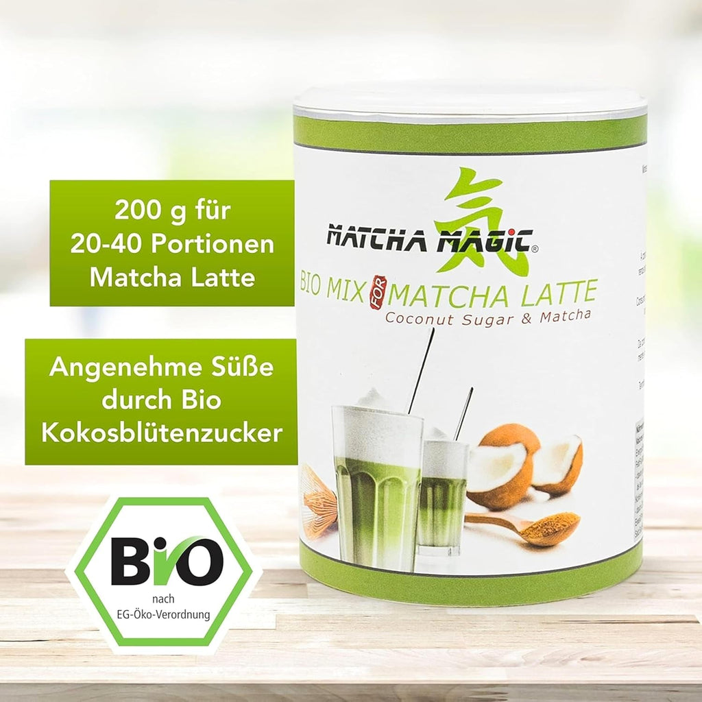 Matchamagic - Pudră de matcha latte bio din Japonia cu zahăr din floare de cocos pentru un ceai delicios