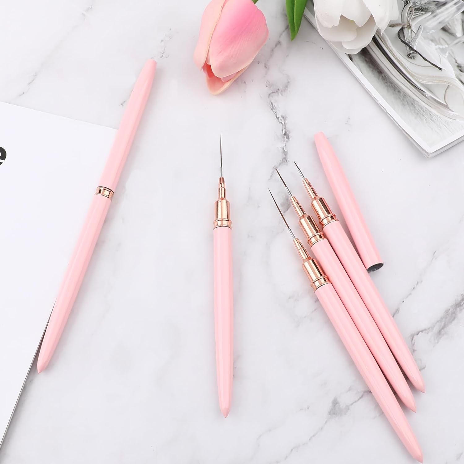 Nail Art Liner-Pinsel 5-Teiliges Gel-Nagellack-Malerei-Nagel-Punkt-Zeichnungs-Werkzeug Für Lange Linien Kunst-Design-Stift-Set Metallgriff Nail-Art-Design-Pinsel Für Frauen