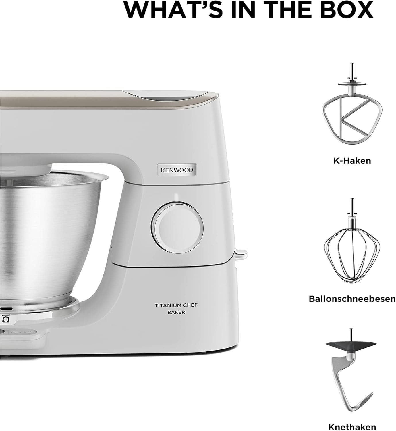 Kenwood Titanium Chef Baker KVC65.001WH, Küchenmaschine Mit Integrierter Waage, 1200 Watt, Inkl. Sada 3 cukrářských výrobků Teiligem, špachtle a sprej, Weiß Matka a dítě Naty Shop