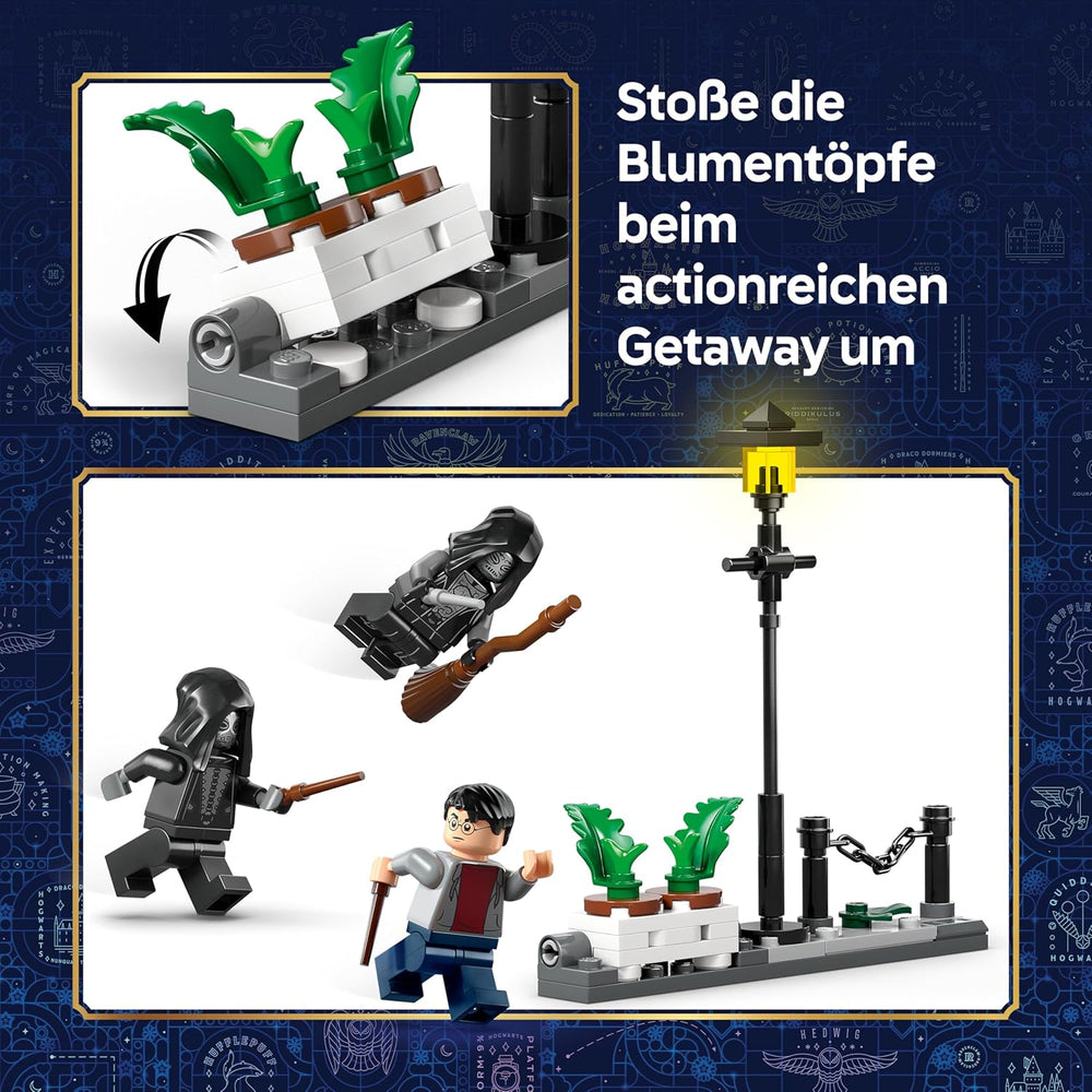 LEGO Harry Potter Hagrids a Harrys Flucht aus dem Ligusterweg - Motorrad Spielzeug mit 4 Minifiguren - 2 Todesser, eine Strassenszene - Geschenk für Mädchen, Jungen und Fans ab 8 Jahren - 76459