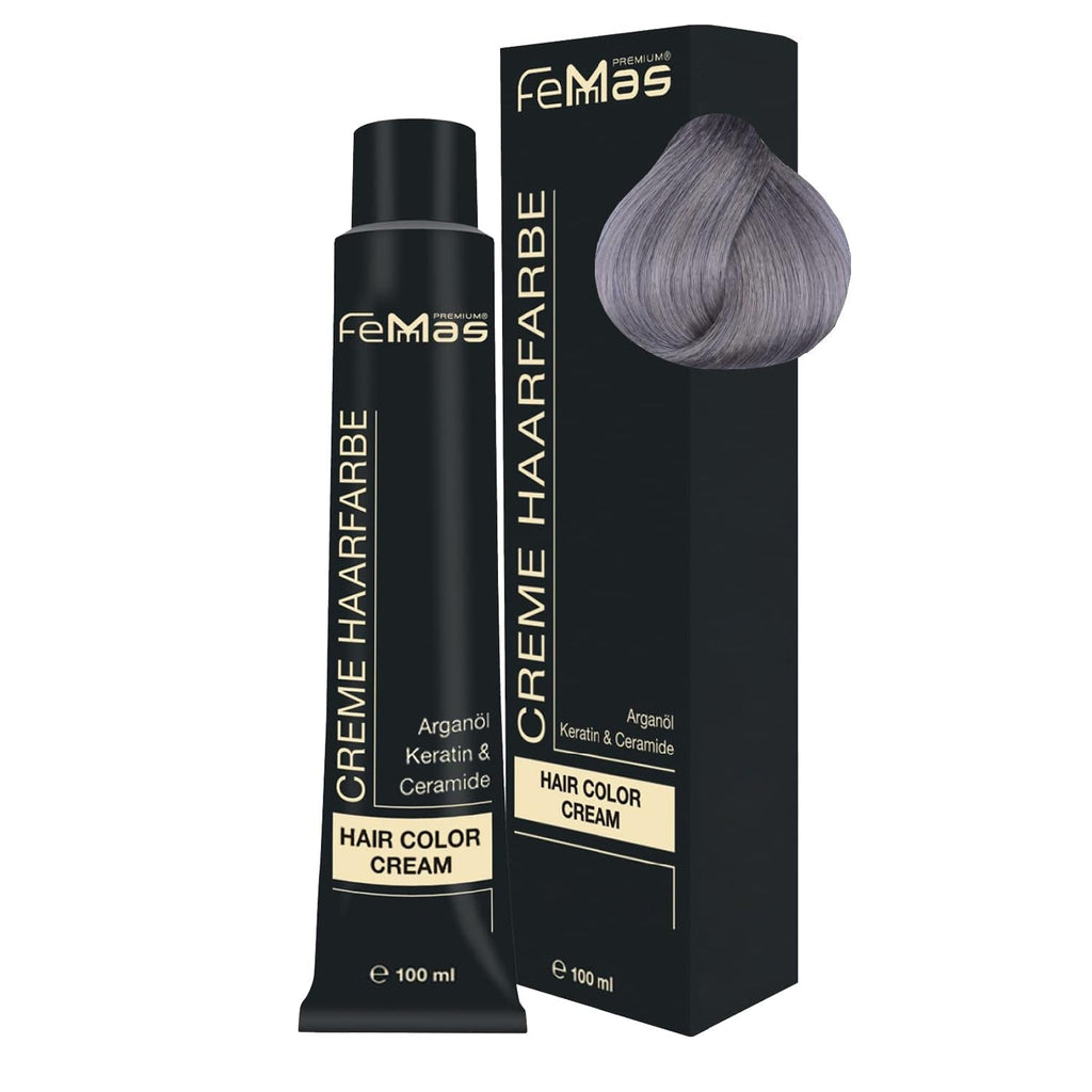 FemMas Hair Colour Pure & Mix Red I Cremă profesională cu ulei de argan, keratină și ceramide I Ca o vopsea de păr permanentă sau nuanță pentru rezultate radiante, de lungă durată I 100 ml Vopsea pentru par Naty Shop Gri metalic Pachet de 1