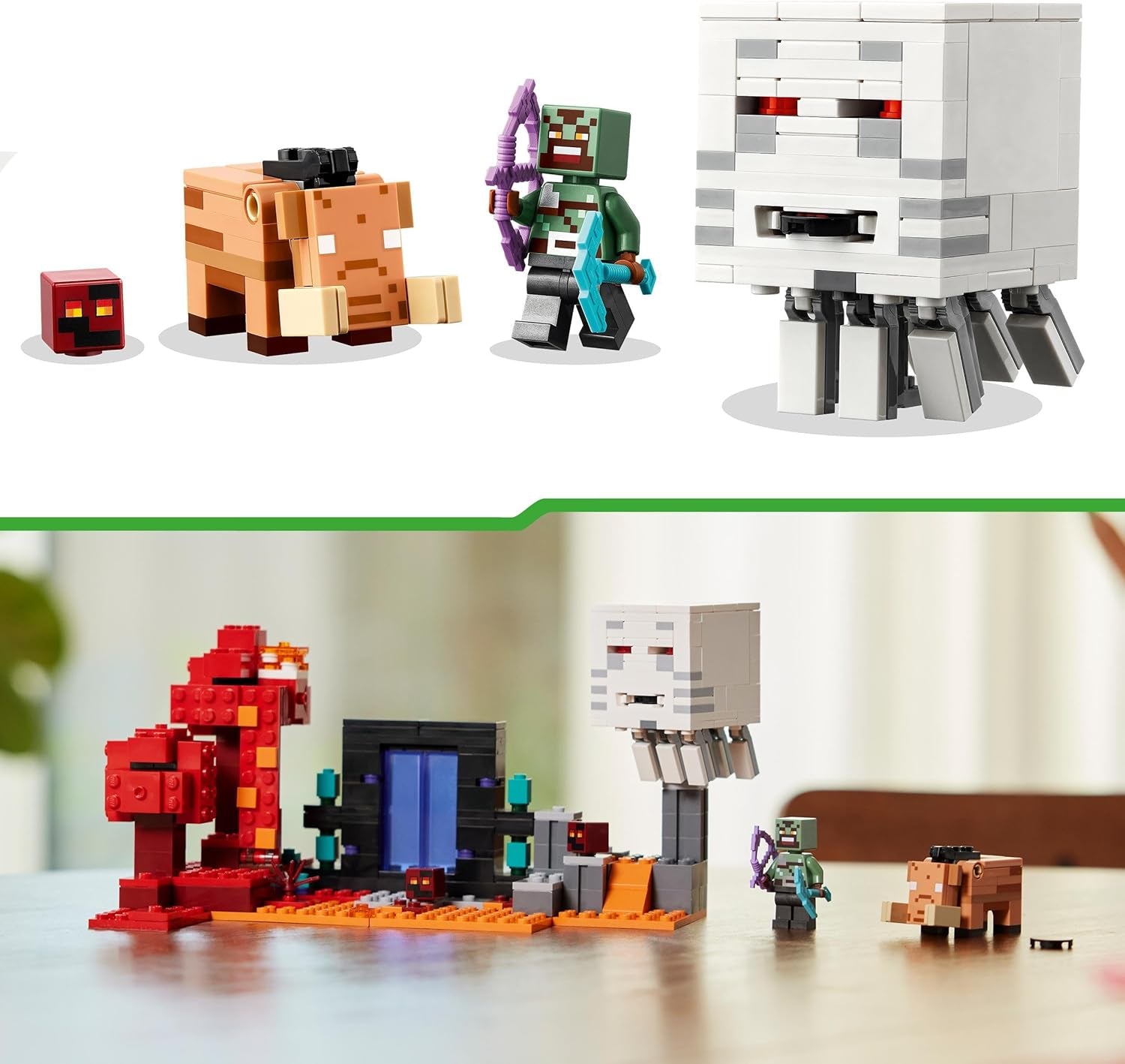 LEGO Minecraft Ambush na portálu Nether Herní hračka Nether pro děti s bojovými scénami a legendárními figurkami včetně strašidelného dárku pro hráče a chlapce a dívky 8 let staré 21255 Stavebnice Besuche den LEGO-Store