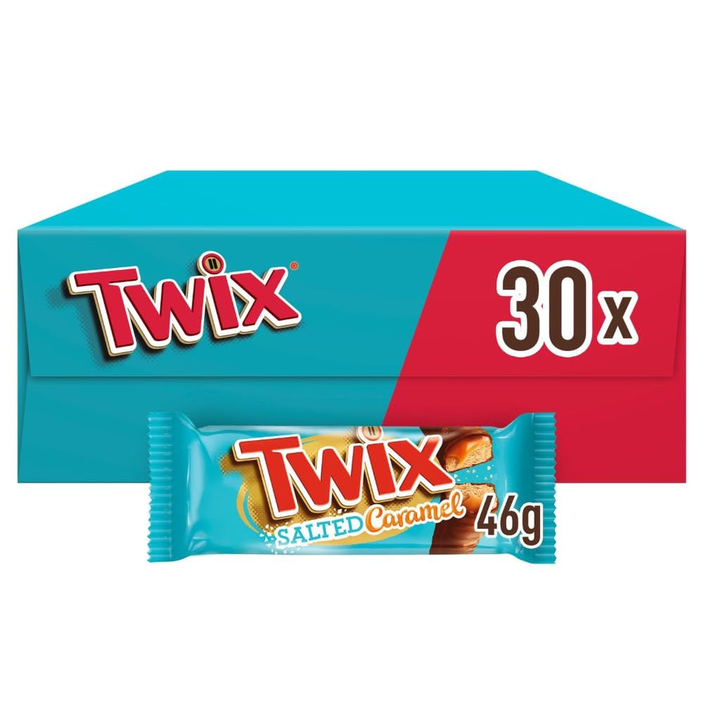 Čokoládové tyčinky Twix se slaným karamelem | Velké balení čokolády | 30 dvojitých tyčinek (30 x 46 g)