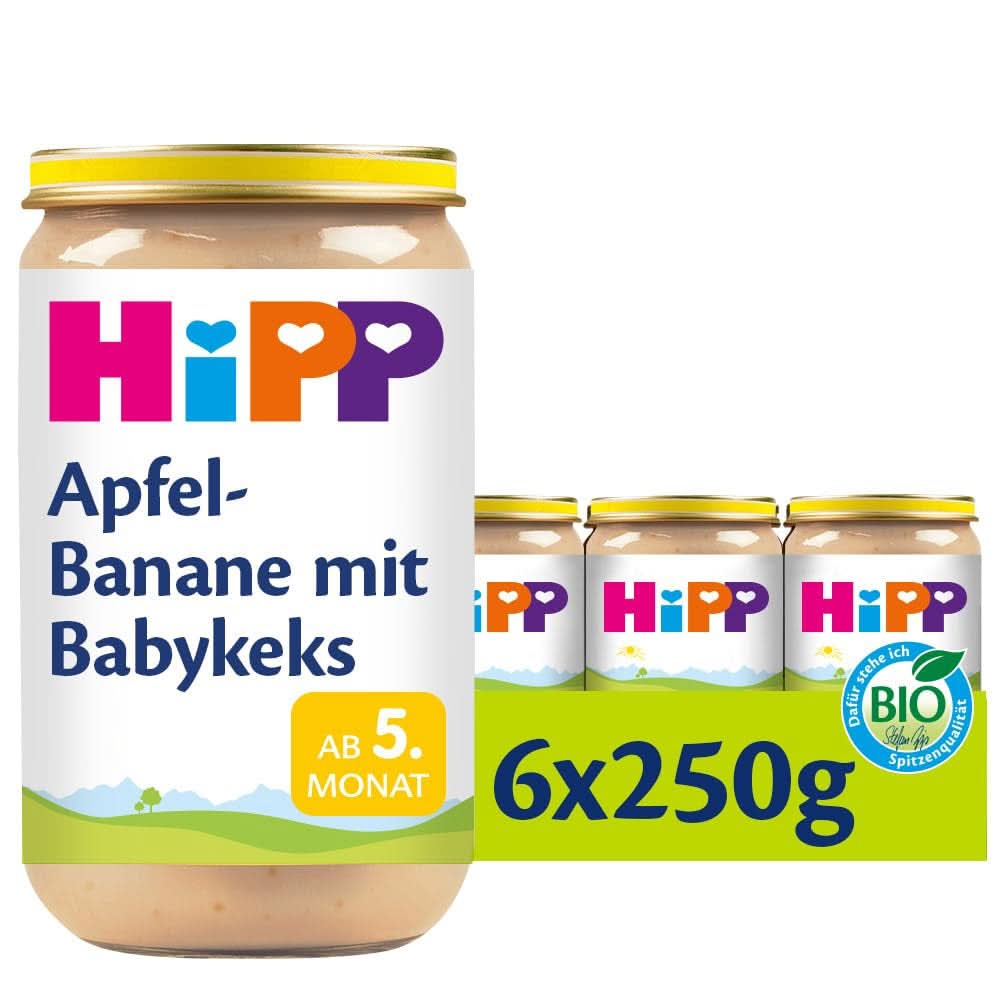 Hipp Hrušky-Banány se sušenkami, balení 6 ks (6 X 190 gramů) Matka a dítě Naty Shop 6 x 250 gramů Jablka a banány