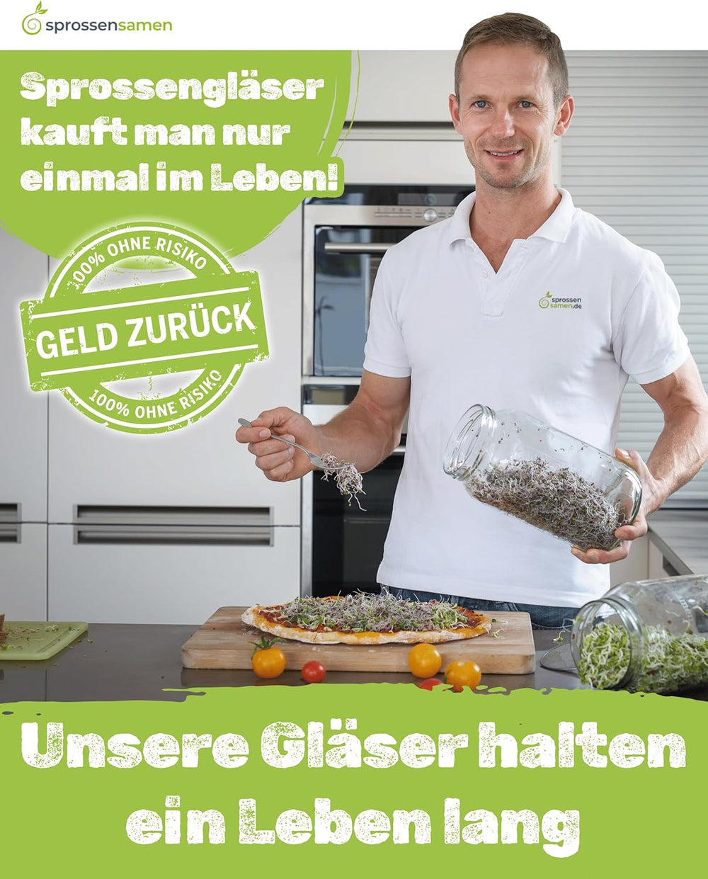 Sada nakličovacích nádob 3100 ml s dárkovou sadou - Bio Fitness Mix, Power Mix a Detox Mix, každá 75 g - Klíčící nádoba - vč. víko sklenice, stojan a sítko