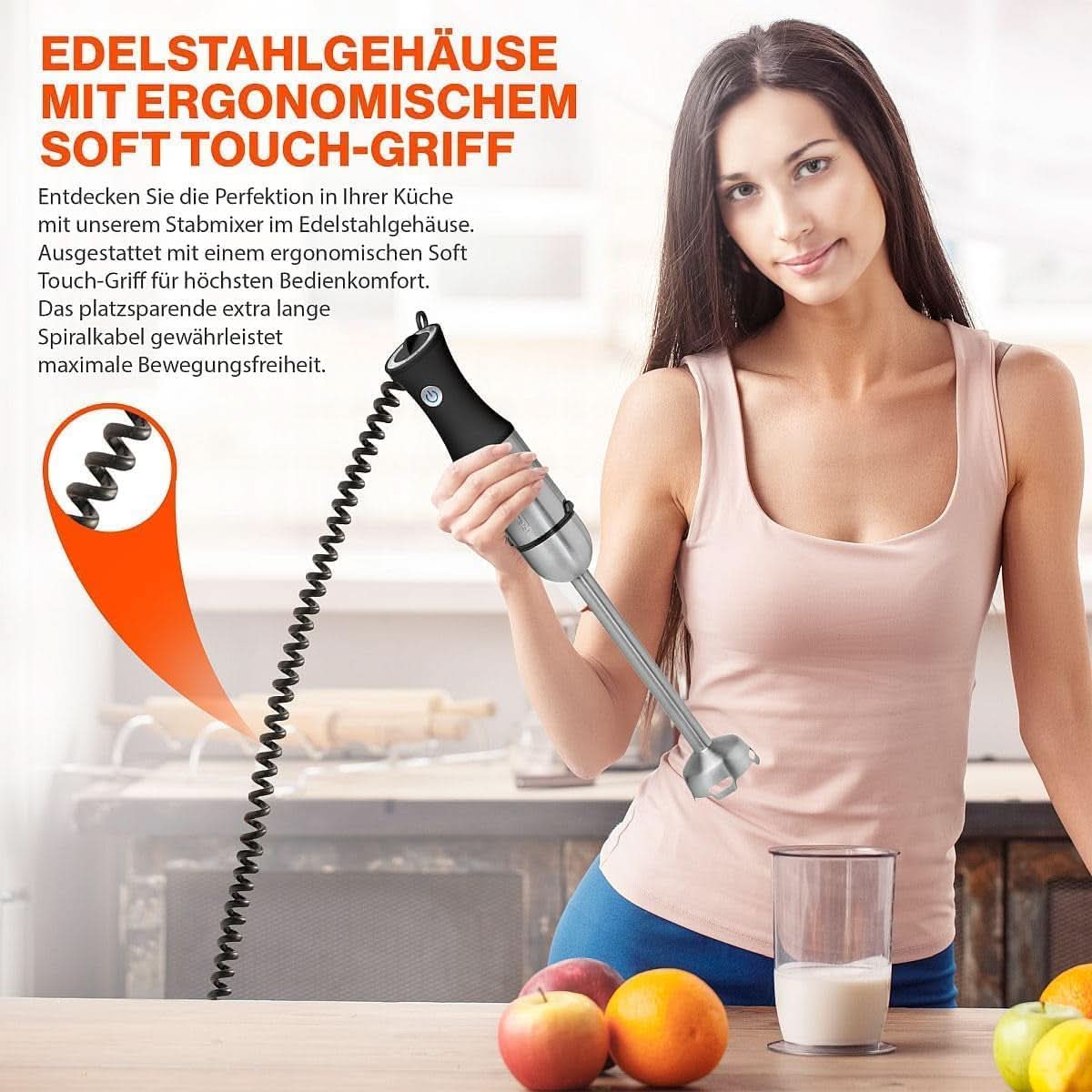 Proficook® 2v1 stojanový mixér & Schneebesen | Stabmixer 1000 Watt Für Mixen, Zerkleinern & Pürieren | Smoothie Maker M. Langem Mixstab | Pürierstab M. Edelstahlgehäuse & Soft Touch-Griff | PC-SMS 1220 Matka a dítě Naty Shop