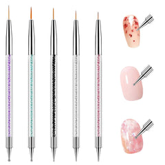 5 Stück Nail Art Pinsel Set Dotting Tool Nailart Pinsel Nageldesign Double Ended Dotting Pen Strass Professional Acryl Feinmalerei Nail Art Design
