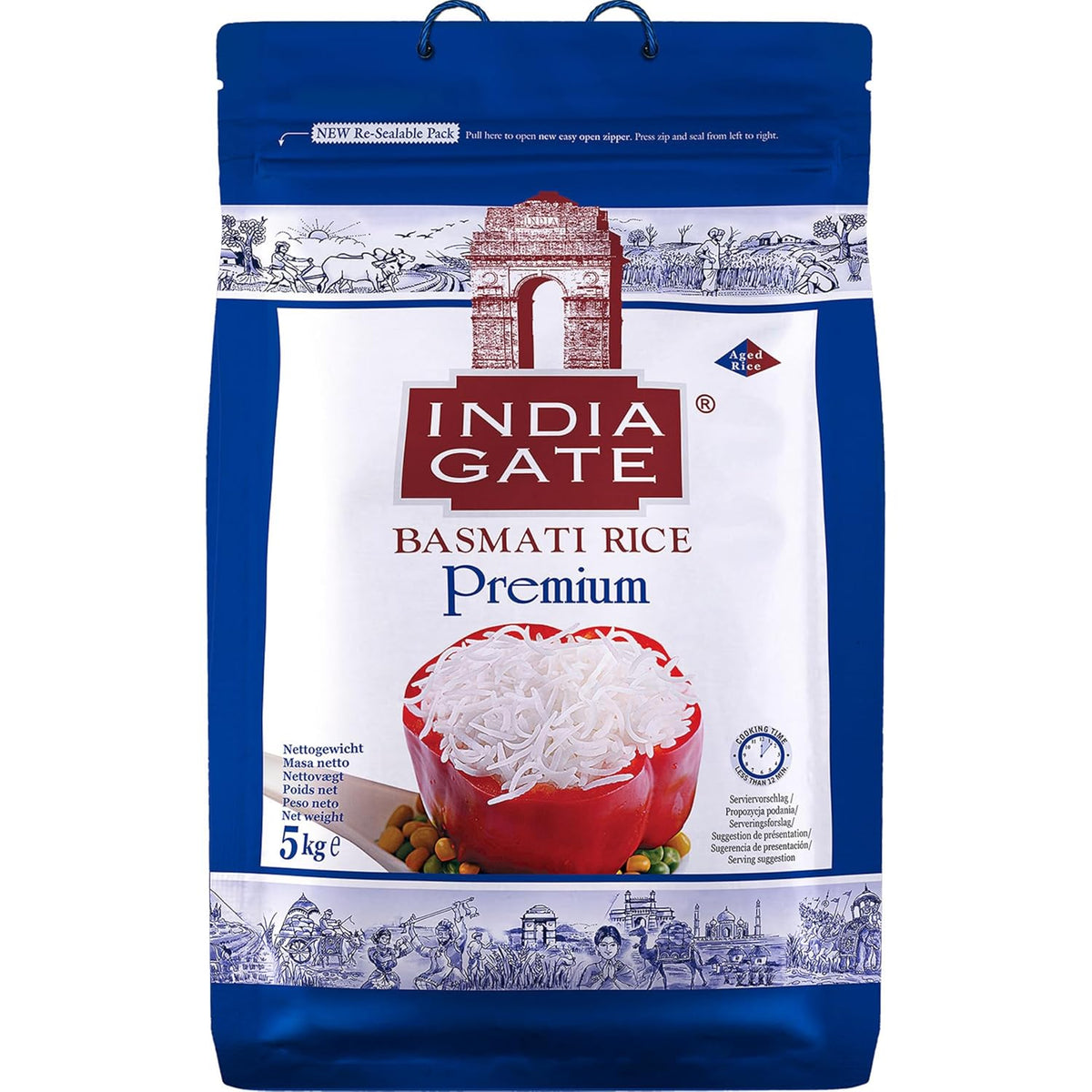 INDIA GATE Premium Basmati rýže – Jemná dlouhozrnná rýže, aromatická, z Indie, jemná dlouhozrnná (1 x 5 kg)