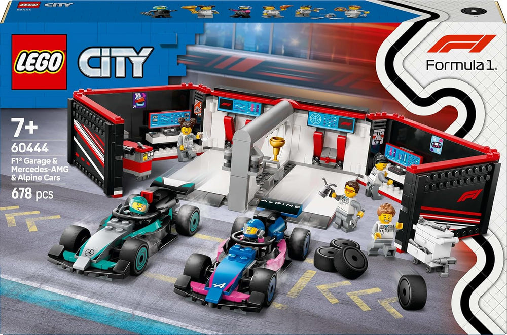 LEGO City garáž F1 se závodními auty Mercedes-Amg a Alpine - Závodní auto Formule 1 se 2 řidiči a 4 mechanickými minifigurkami - Dárek pro chlapce a dívky 7+ a fanoušky 60444 Stavebnice Besuche den LEGO-Store