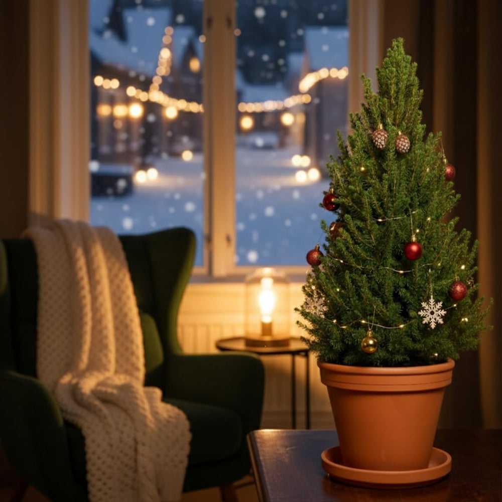 Bloomique - Picea Glauca December - Mini-Weihnachtsbaum - Zwergfichte - Weihnachtsdekoration - Für Drinnen Und Draußen - Winterhart - Immergrün - 80-100 Cm Hoch - Topf 26 Cm