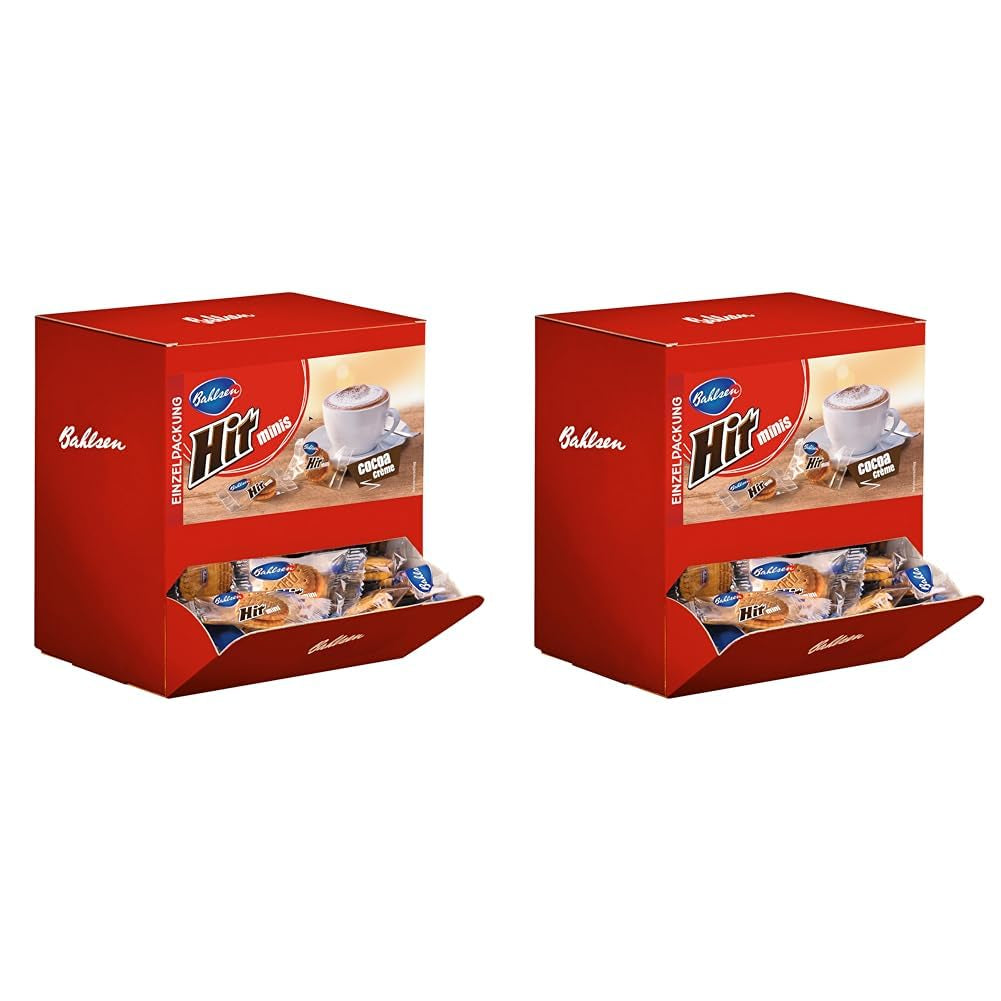 BAHLSEN Hit Minis 975g - Display de tejghea cu aproximativ 150 de pachete porționate, mini biscuiți dubli cu umplutură delicioasă de cremă de cacao, ideali cu cafea, biscuiți cu ciocolată (pachet de 2)