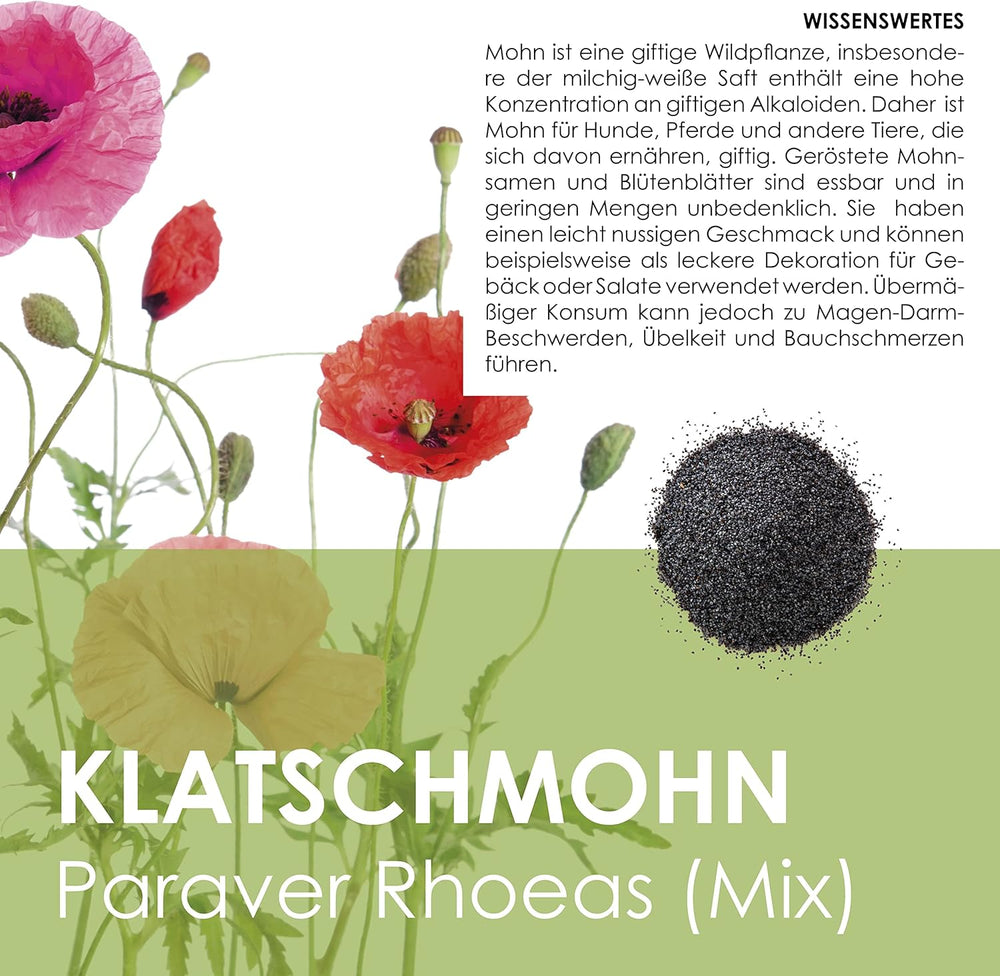 Klatschmohn Samen (Papaver Rhoeas) - Wunderschön Blühende Mohnblumen Mit Langer Blütezeit Für Eine Bunte Blumenwiese (Mix)