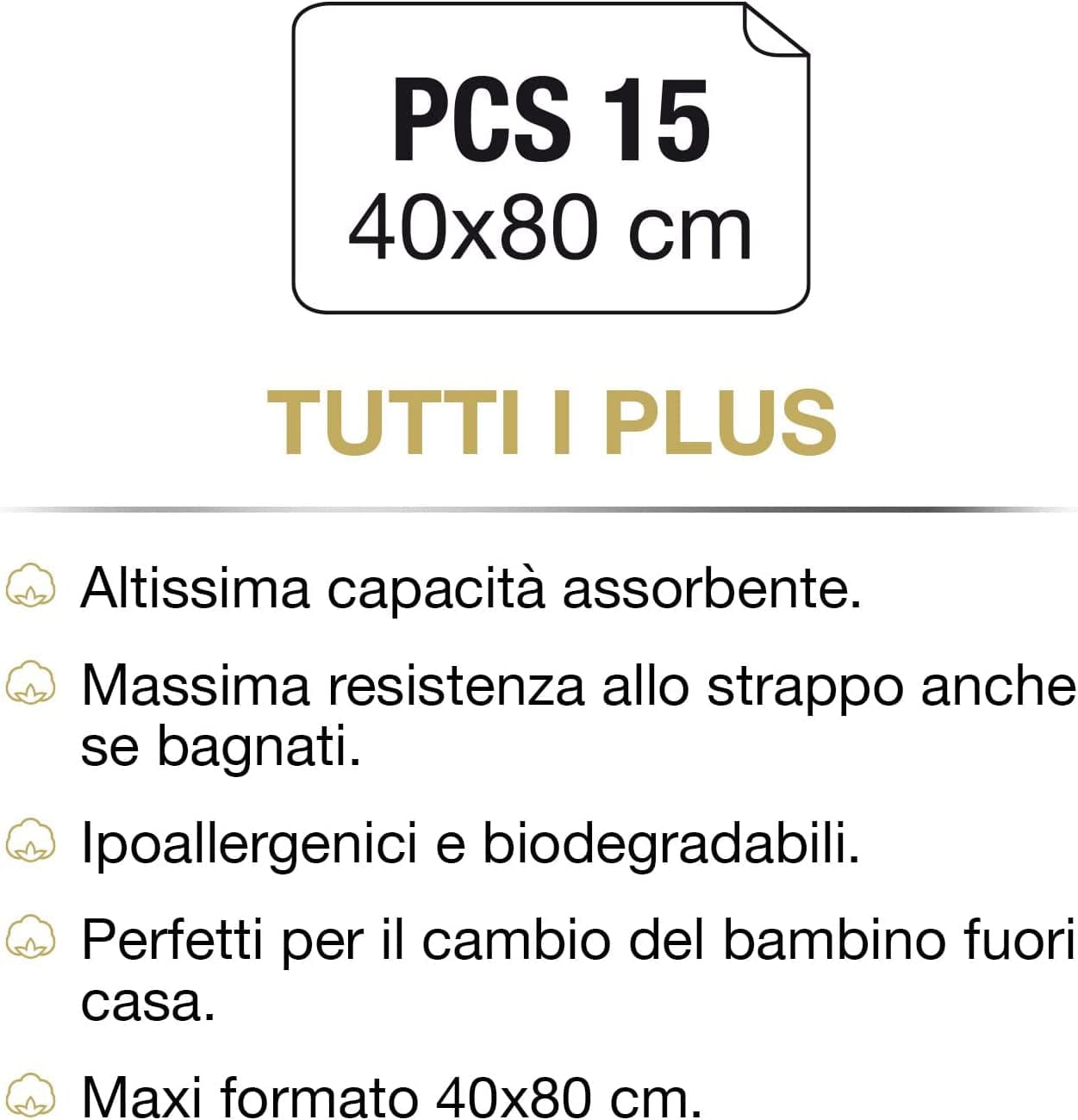 Hygienické vložky GOLD BABY, Balení 15 ks, Dětské, 100% hydrofilní bavlna, 40 x 80 cm, Hypoalergenní a biologicky odbouratelné, Dermatologicky testováno, Made in Italy Dětské vlhčené ubrousky Naty Shop