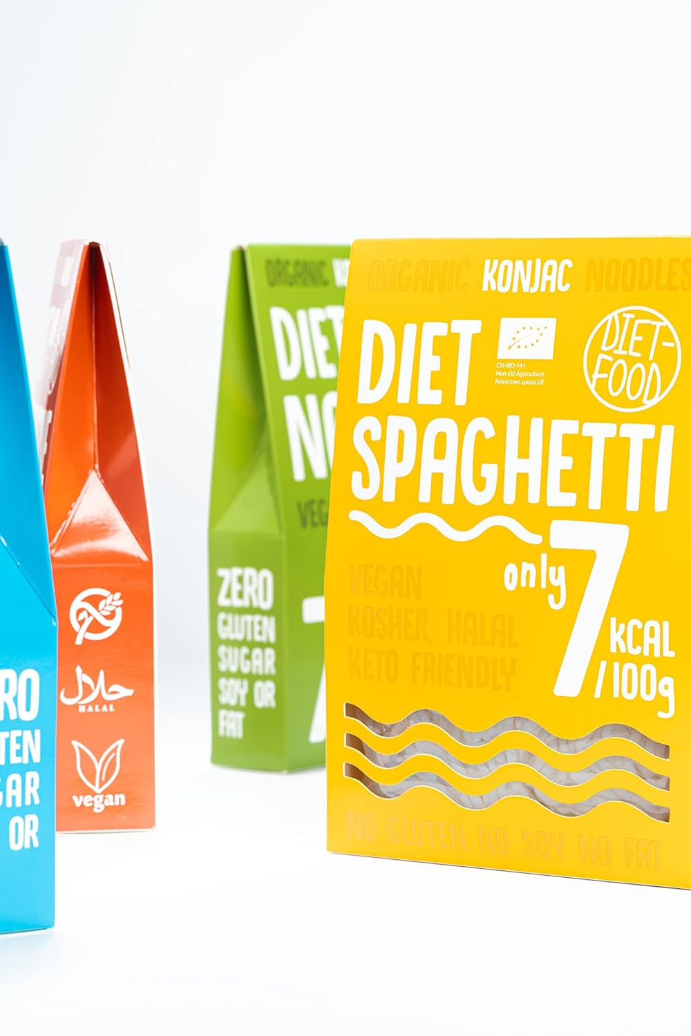 Tăiței Fettuccine Konjac Bio Shirataki Diet-Food - 300g, cu conținut scăzut de carbohidrați, fără zahăr, keto, vegan, cu conținut scăzut de calorii, fără gluten și fără ouă, preparați din făină de Konjac