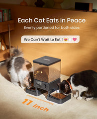 Oneisall 5L Futterautomat Katze 2 Näpfe, Katzenfutter Automat s einem Knopf, Einfache Bedienung, Futterspender für Katzen/Hunde, mit Edelstahlschüssel, Voice Recorder, für kleine/mittlere Haustiere