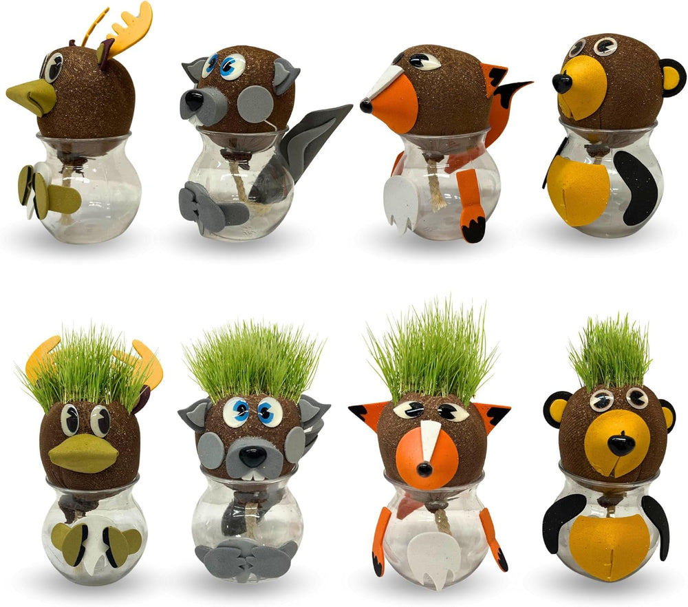 Bada Bing Graskopf 4er Set vč. Wasserbehälter Waldtiere DIY Tiere – Rasenkopf Tierkopf mit Rasensamen – Experiment für Kinder – Spaß mit Lerneffekt – Geschenk Mitbringsel Kindergeburtstag Mitgebsel