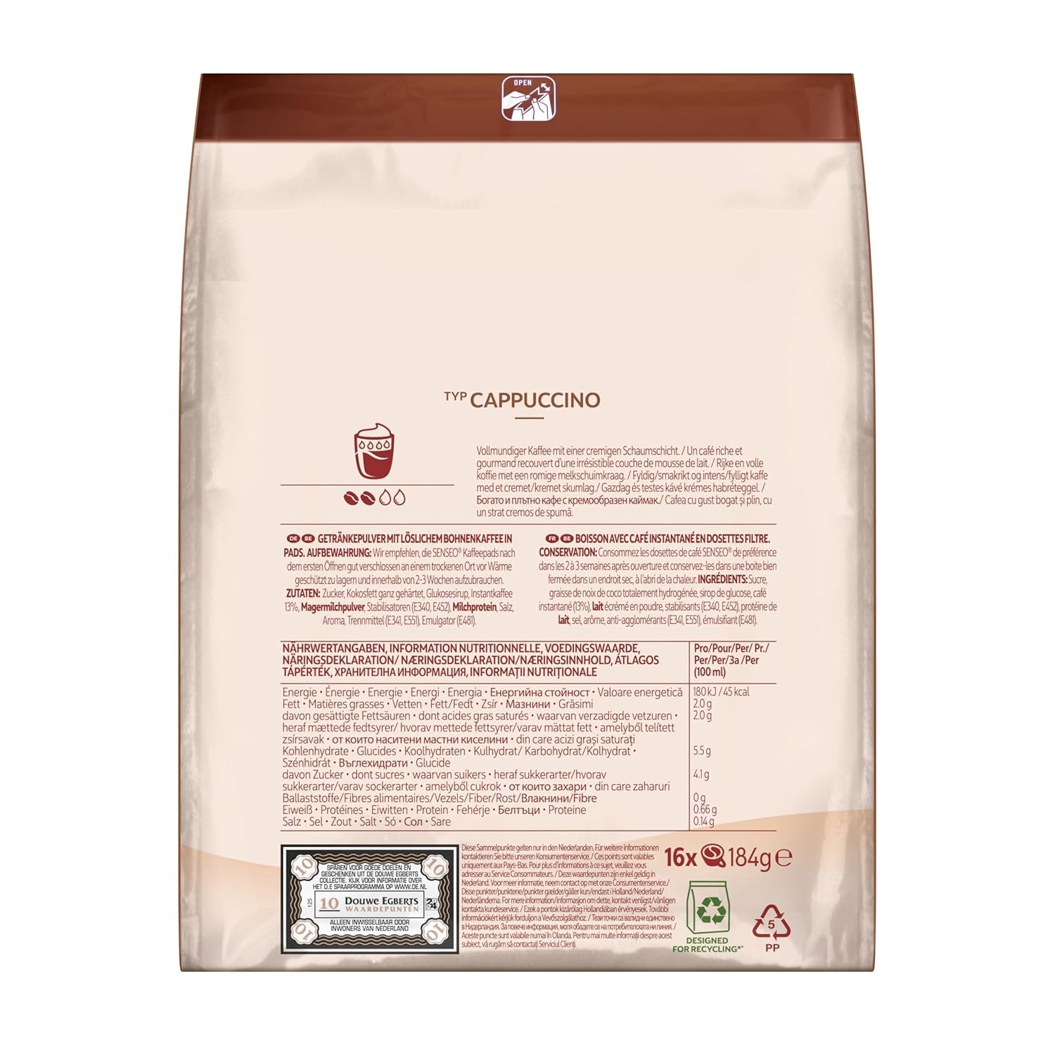 Senseo Pads Cappuccino, Vorratspackung, 5 x 16 Getränke, 80 Kaffeepads