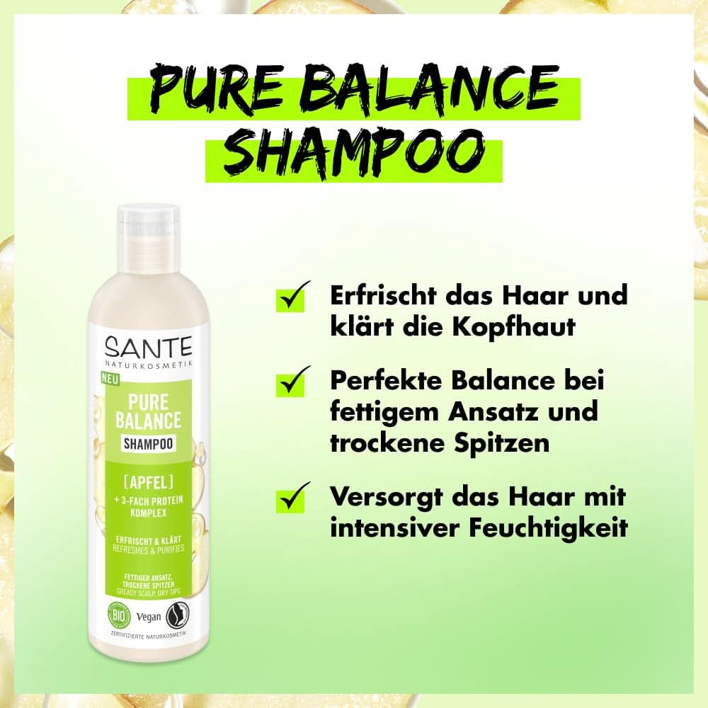 SANTE Naturkosmetik Pure Balance, šampon, intenzivně hydratuje suché vlasy, 250 ml Sprcha a vana Naty Shop