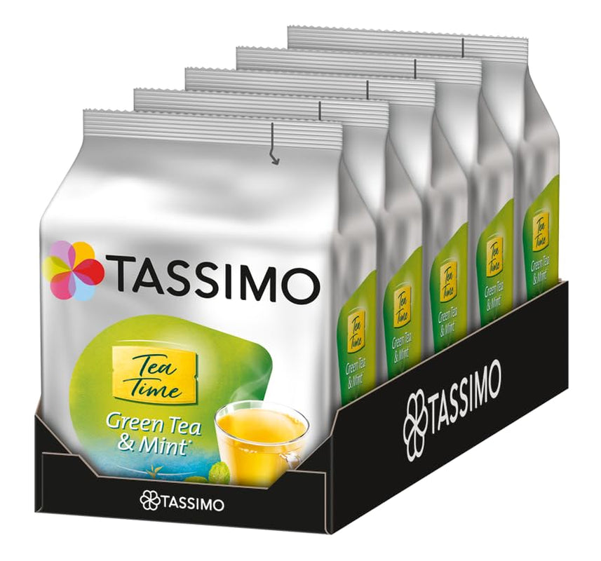 Tassimo Kapseln Tea Time Grüner Tee mit Minze, 5 x 16 Pads, 80 Teekapseln