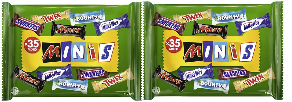 Hromadné balení mini míchané čokolády, čokoláda, 35 mini čokoládových svačin (Mars, Snickers, Bounty, Twix, Milky Way) jako sladkosti, čokoládový dárek, bonboniéra (710 g)