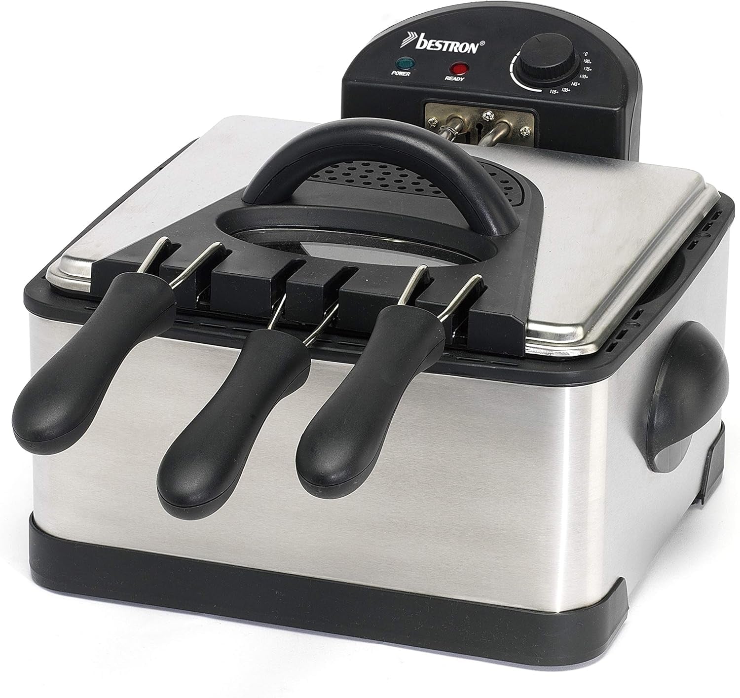 Olejová fritéza Bestron XL se 3 fritovacími košíky, včetně technologie studené zóny a vyjímatelné olejové nádrže, 4 litry, 2000 W Domácí spotřebiče Naty Shop Silver