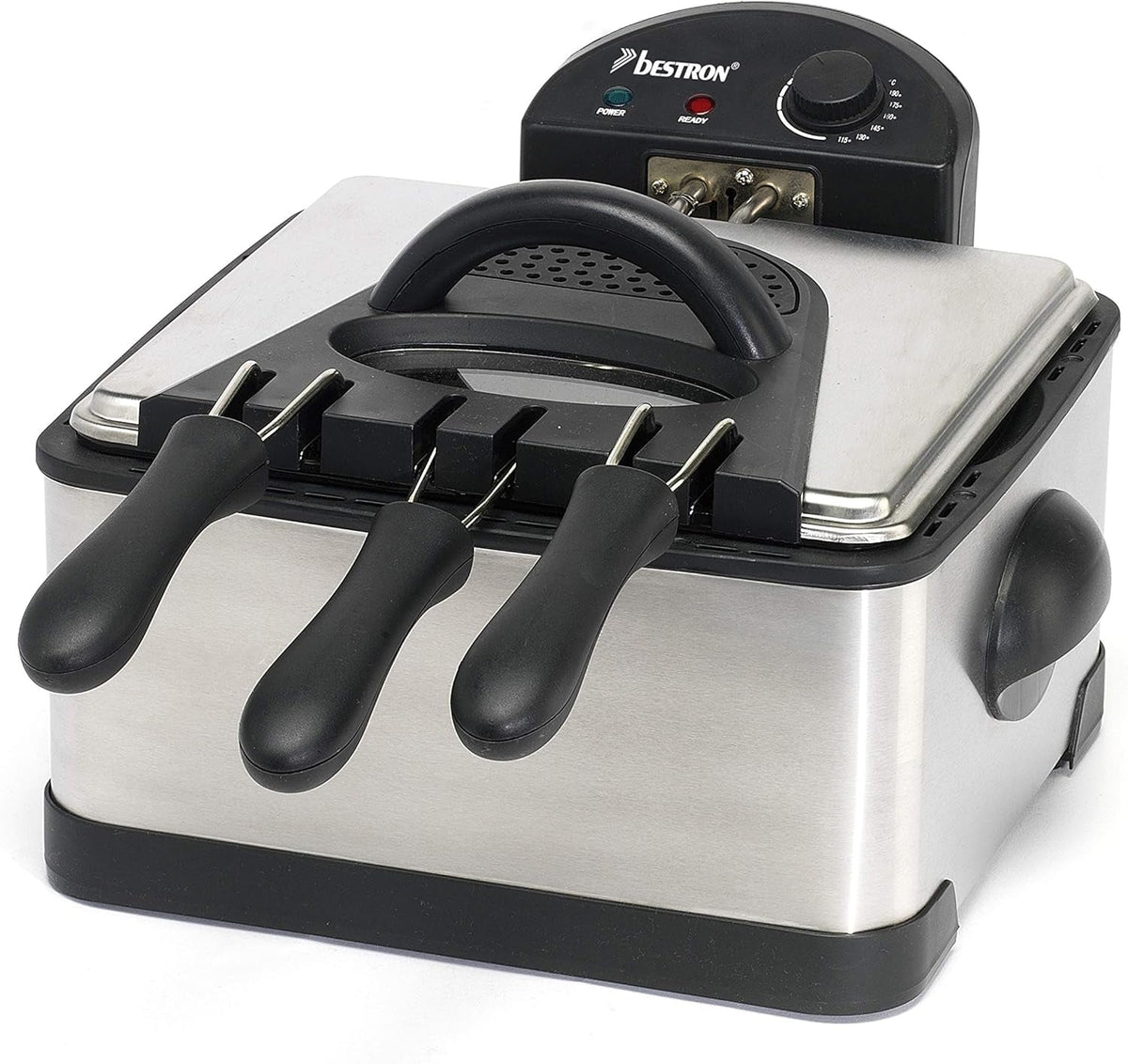 Olejová fritéza Bestron XL se 3 fritovacími košíky, včetně technologie studené zóny a vyjímatelné olejové nádrže, 4 litry, 2000 W Domácí spotřebiče Naty Shop Silver