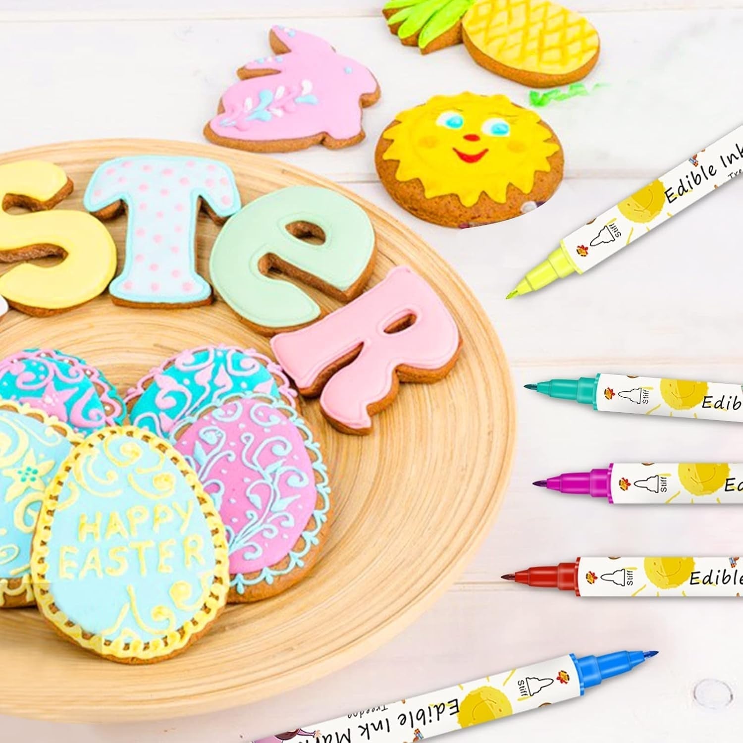 Pixuri de colorant alimentar pentru copt, 12 pixuri de colorant alimentar pentru fondant, pixuri alimentare comestibile, ouă de Paște DIY pentru ziua de naștere pentru decorare, pixuri de colorant alimentar gourmet pentru prăjituri, fursecuri, deserturi