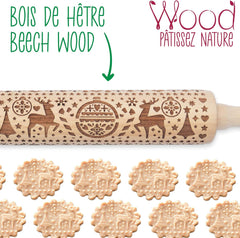 Vaření šrotu Teigrolle aus Holz "Xmas" mit weihnachtlichen Motiven – Prägerolle mit gepfragten Verzierungen für Kekse – dekorativní Zubehör – 5242