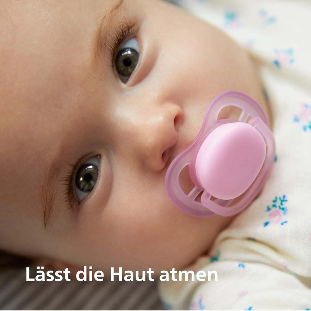 Philips AVENT Set de 4 suzete Ultra Air ușoare și respirabile: 2 suzete care strălucesc în întuneric și 2 suzete pentru zi, 18 luni+ (Model SCF349/43)