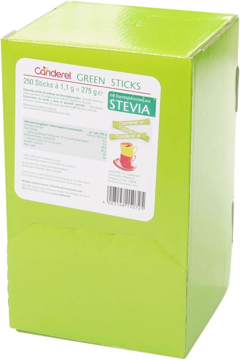 Hellma Canderel Green Stevia Sticks, 250 sáčků stévie, sáček 1,1 gramu Sweeteners Naty Shop